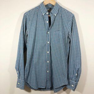 Tailored by J. CREW 100% Cotton Shirt in Blue/White Small Check Plaid S